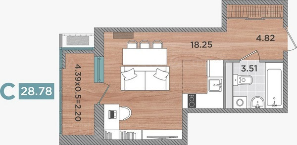 Студия 28,78 м² в ЖК Сады у Моря