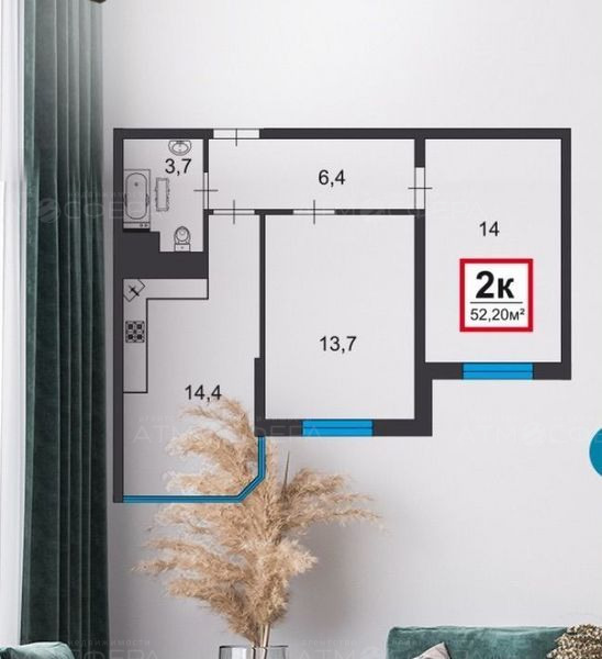 2-к. квартира, 53 м² в ЖК "Черное море"