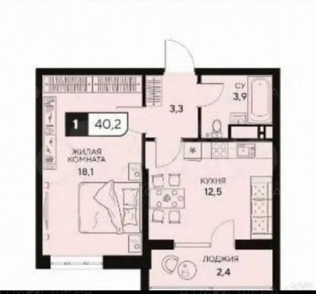 1-к. квартира, 40 м², 15/15 в ЖК "18/3"